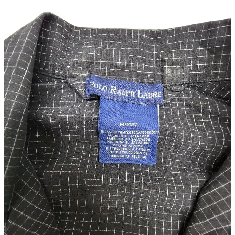 Polo Ralph Lauren Pajama Shirt Mens Medium Black Grid Check Sleepwear Button Up
